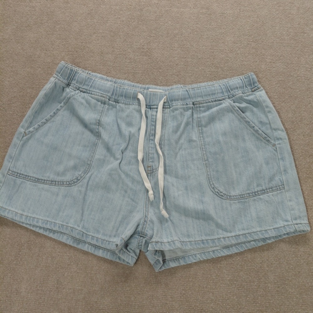 BP Shorts Blue Denim High Rise Women Sz 2X Elastic Waist Drawstring Beach Casual